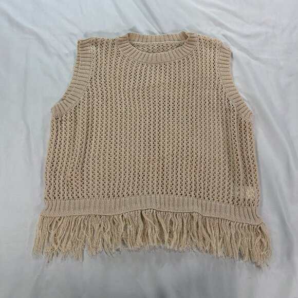 None Sweaters - Beige crochet knit vest sweater Large Lot N